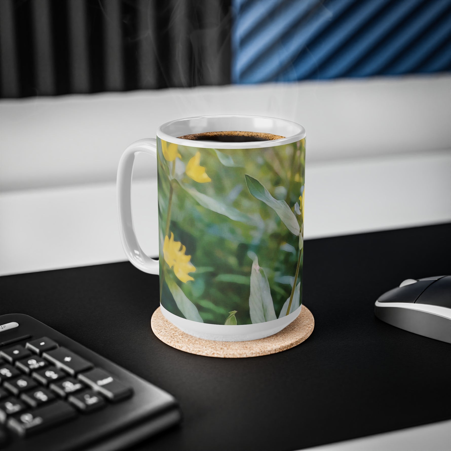 Ceramic White Cup 15oz - Flower of Lysimachia (Variant 1)