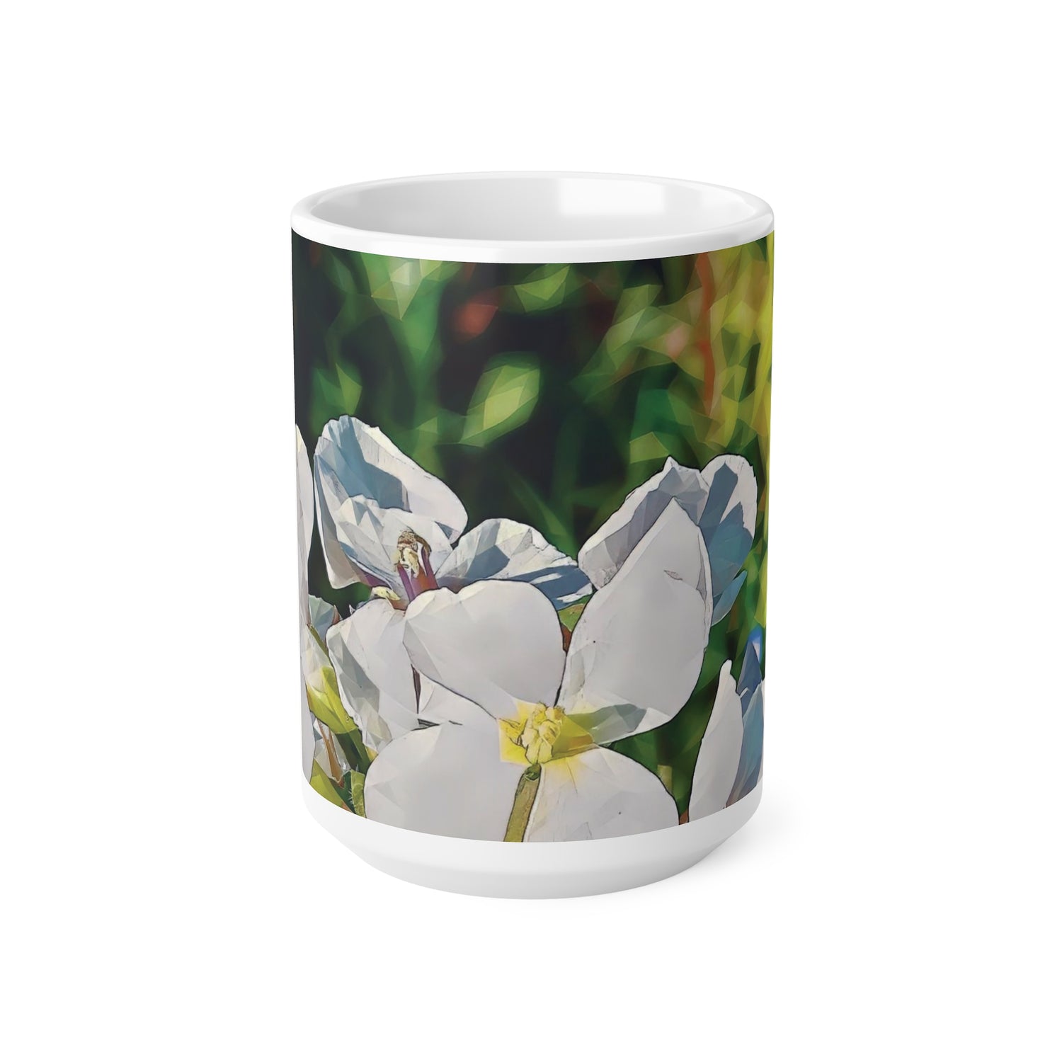 Ceramic White Cup 15oz - Poly Art - Flower, White