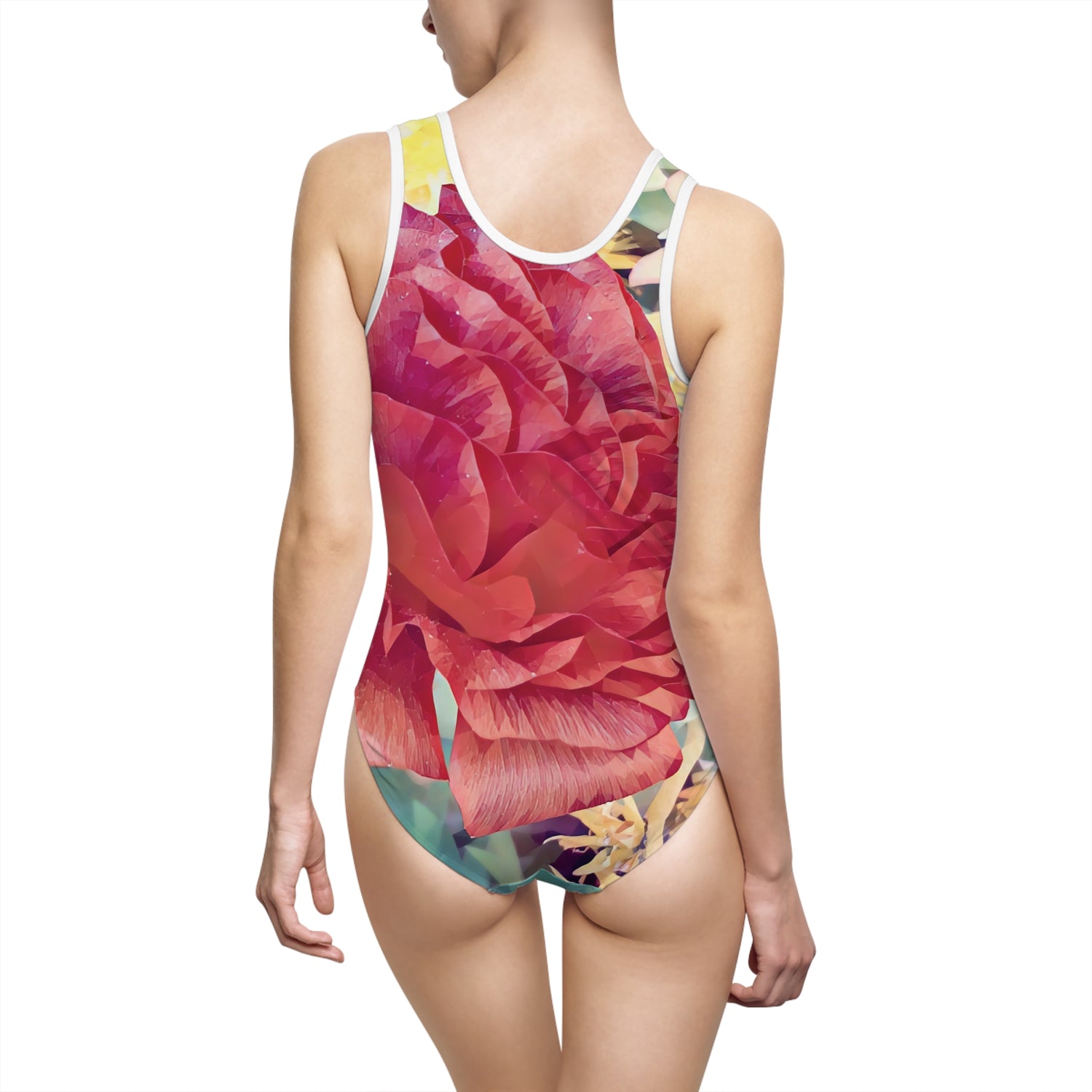 Swimsuit - Poly Art - Flower of Dahlia in Red