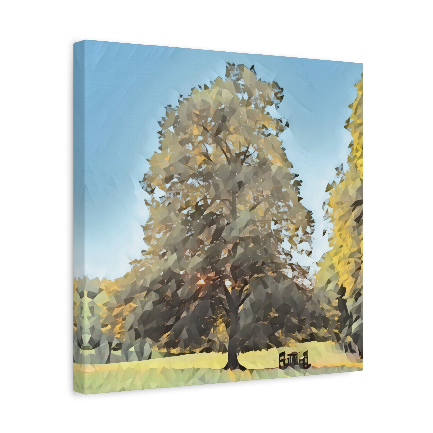 Stretched Matte Canvas - Poly Art - Tree in a lawn (Variant 1)