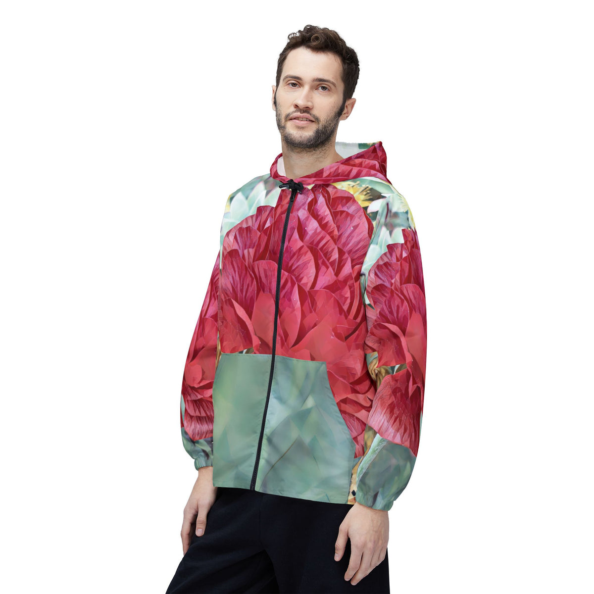 Windbreaker Jacket - Poly Art - Flower of Dahlia in Red (Variant 2)