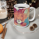 Ceramic White Cup 15oz - Poly Art - Flowers in sky blue and red (Variant 3)