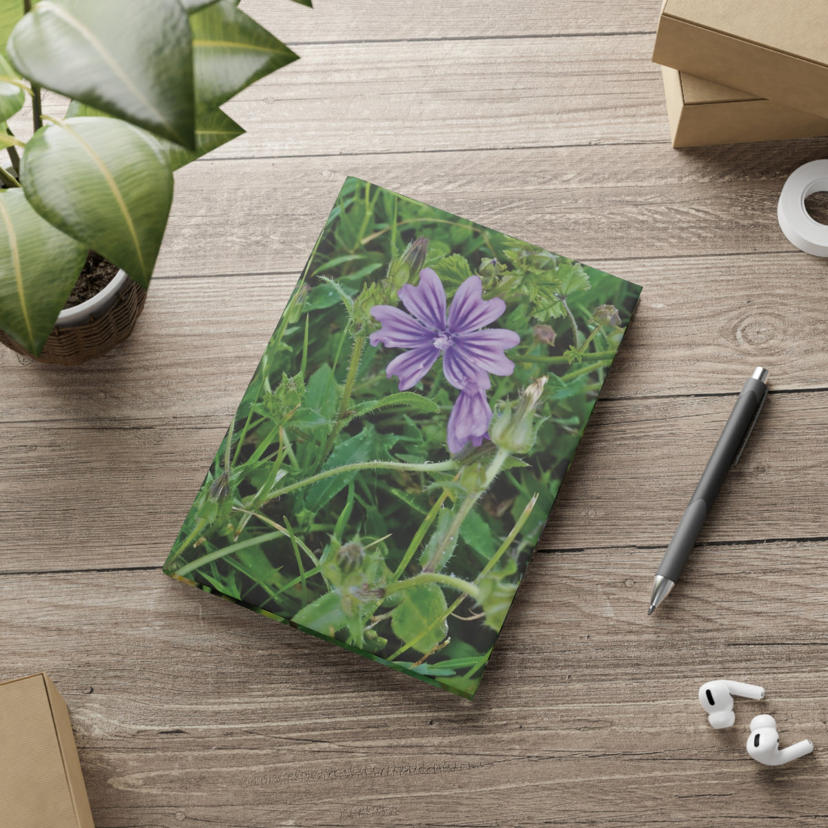 Hardcover Notebook with Puffy Covers - Flower of Malva Sylvestris