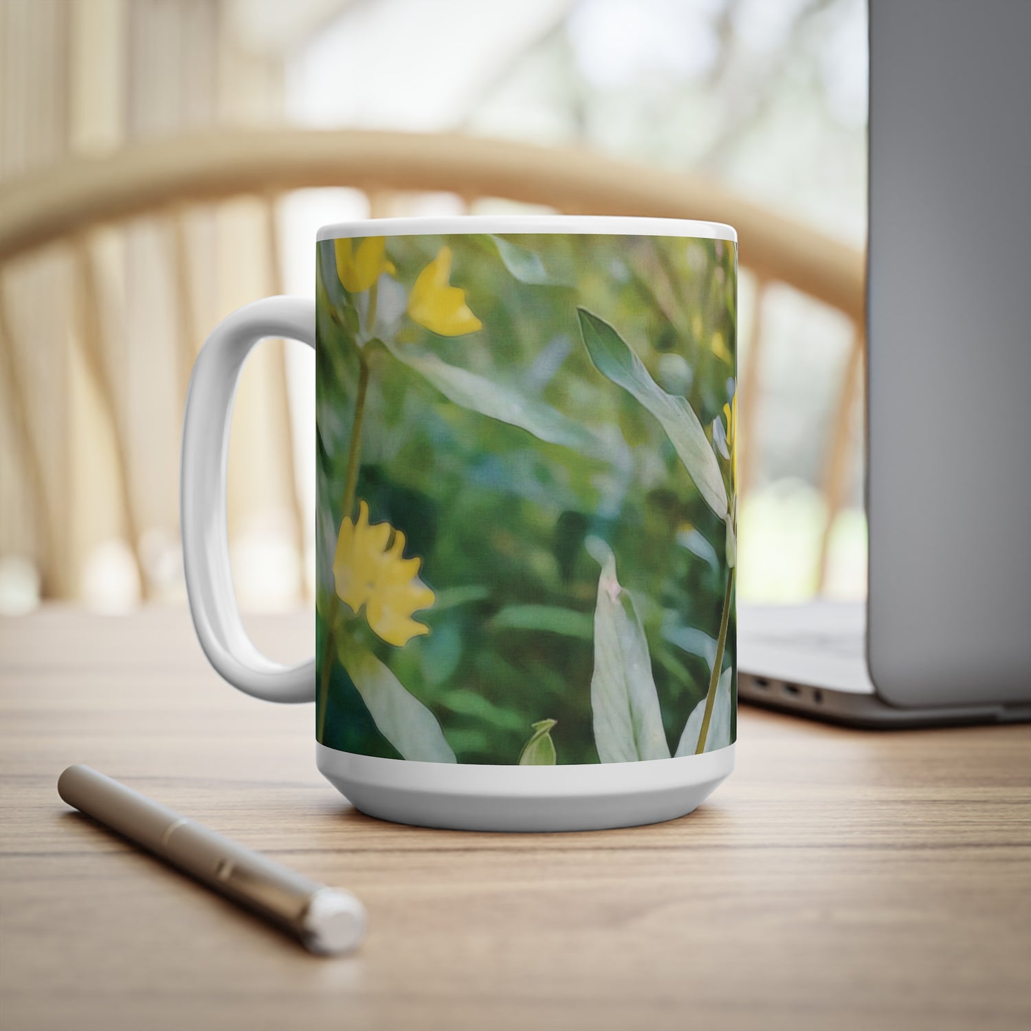 Ceramic White Cup 15oz - Flower of Lysimachia (Variant 1)