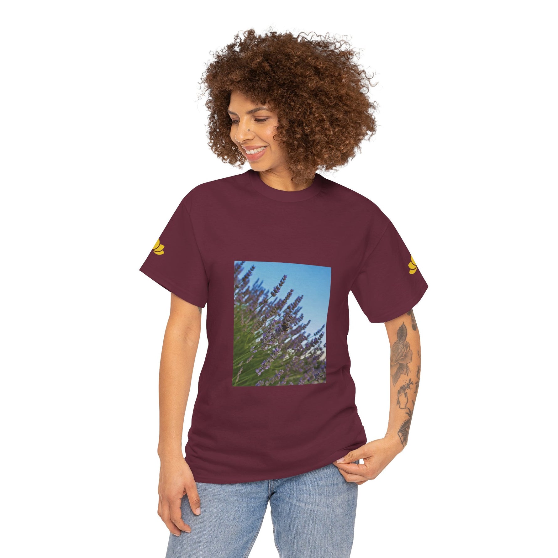 Unisex Heavy Cotton Tee - Flower of Lavender with Bombus