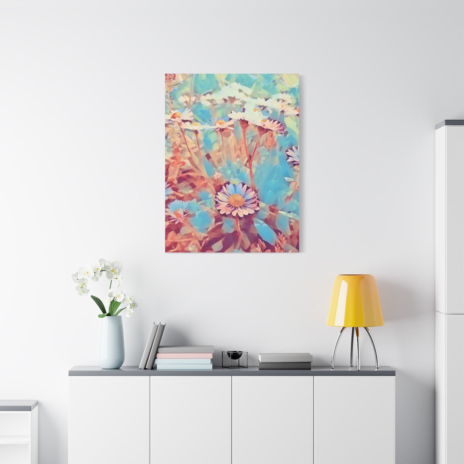 Stretched Matte Canvas - Poly Art - Flower of Daisies (Variant 3)
