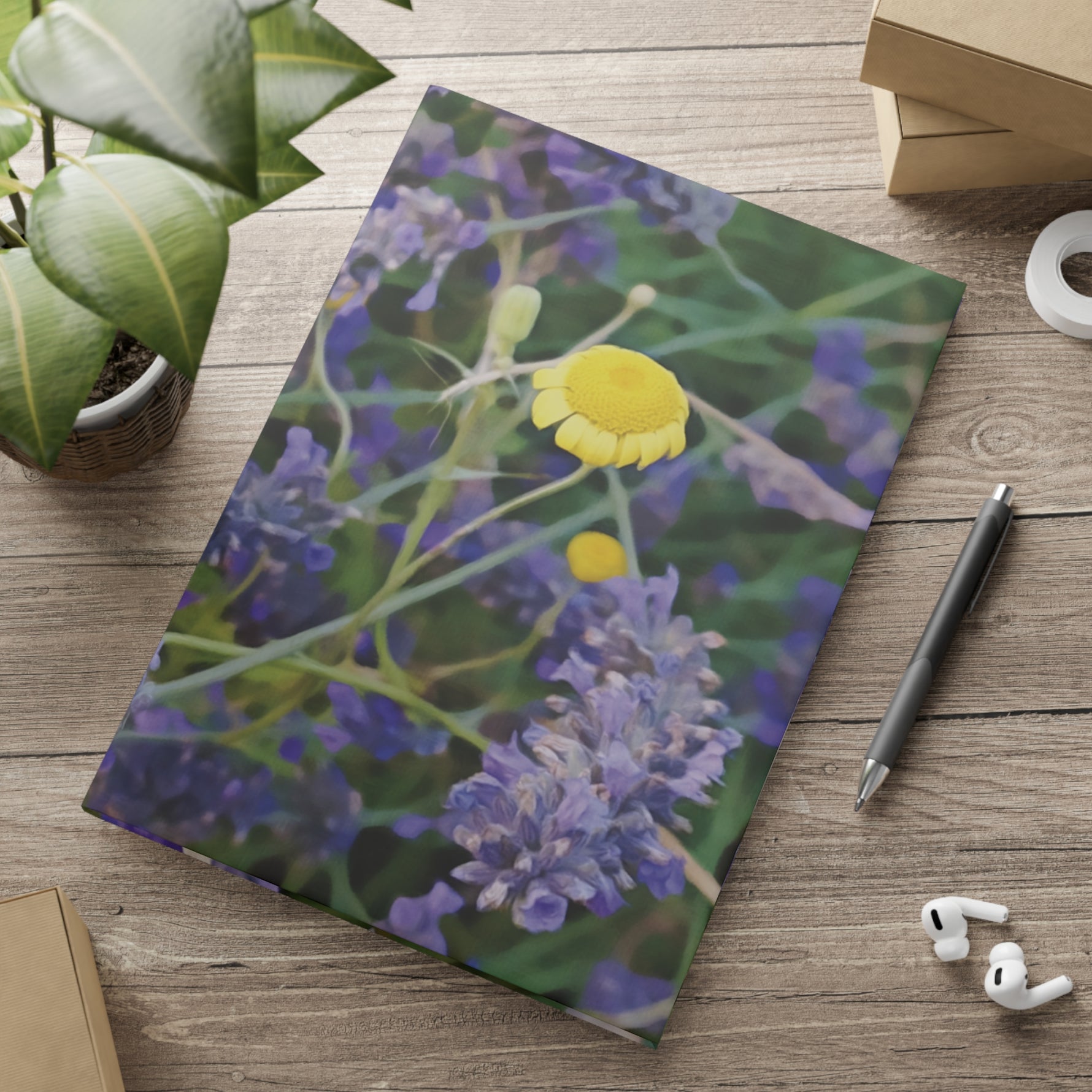 Hardcover Notebook with Puffy Covers - Flower of Lavender and Chamomile
