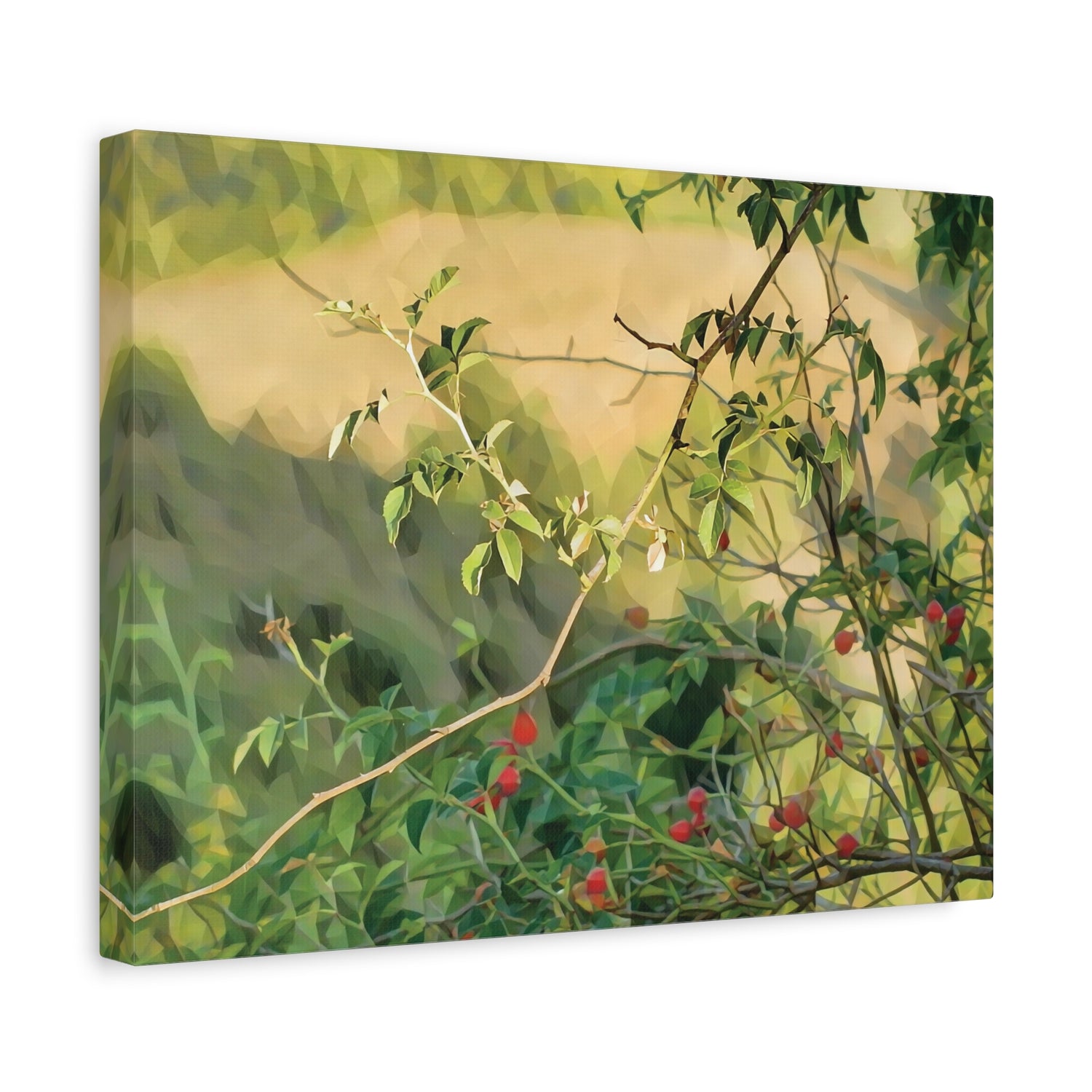 Stretched Matte Canvas - Poly Art - Rosehip Plant