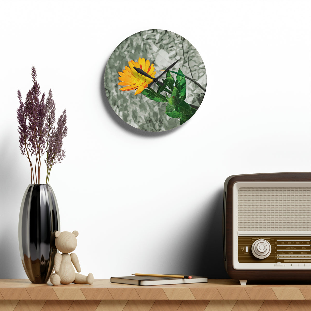 Acrylic Wall Clock - Poly Art - Flower of Calendula (Variant 1)
