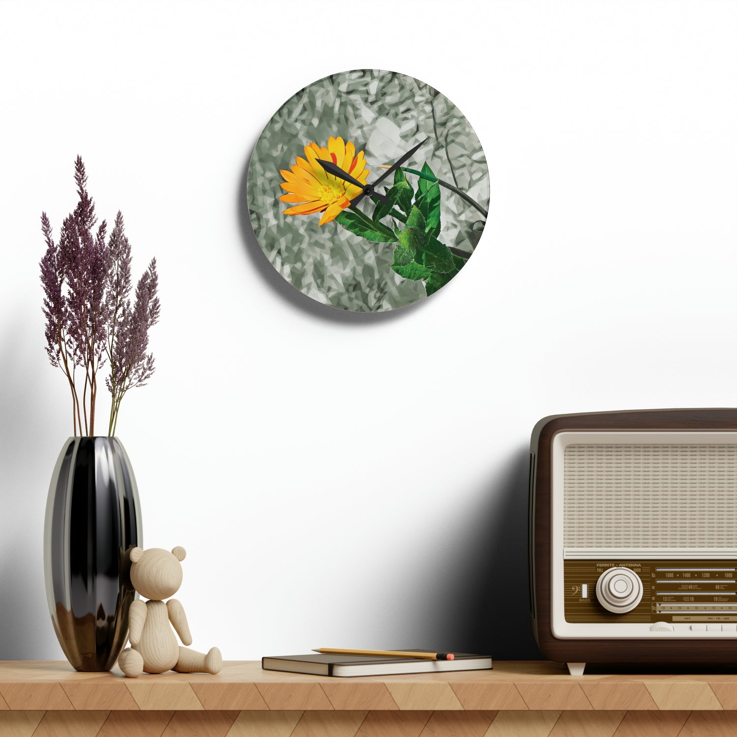 Acrylic Wall Clock - Poly Art - Flower of Calendula (Variant 1)