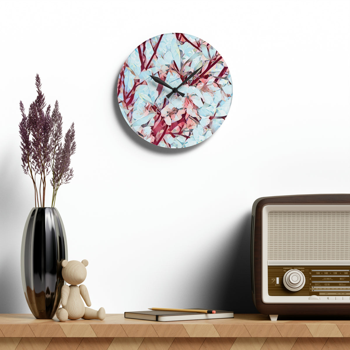 Acrylic Wall Clock - Poly Art - Apples' Tree Flower (Variant 4)