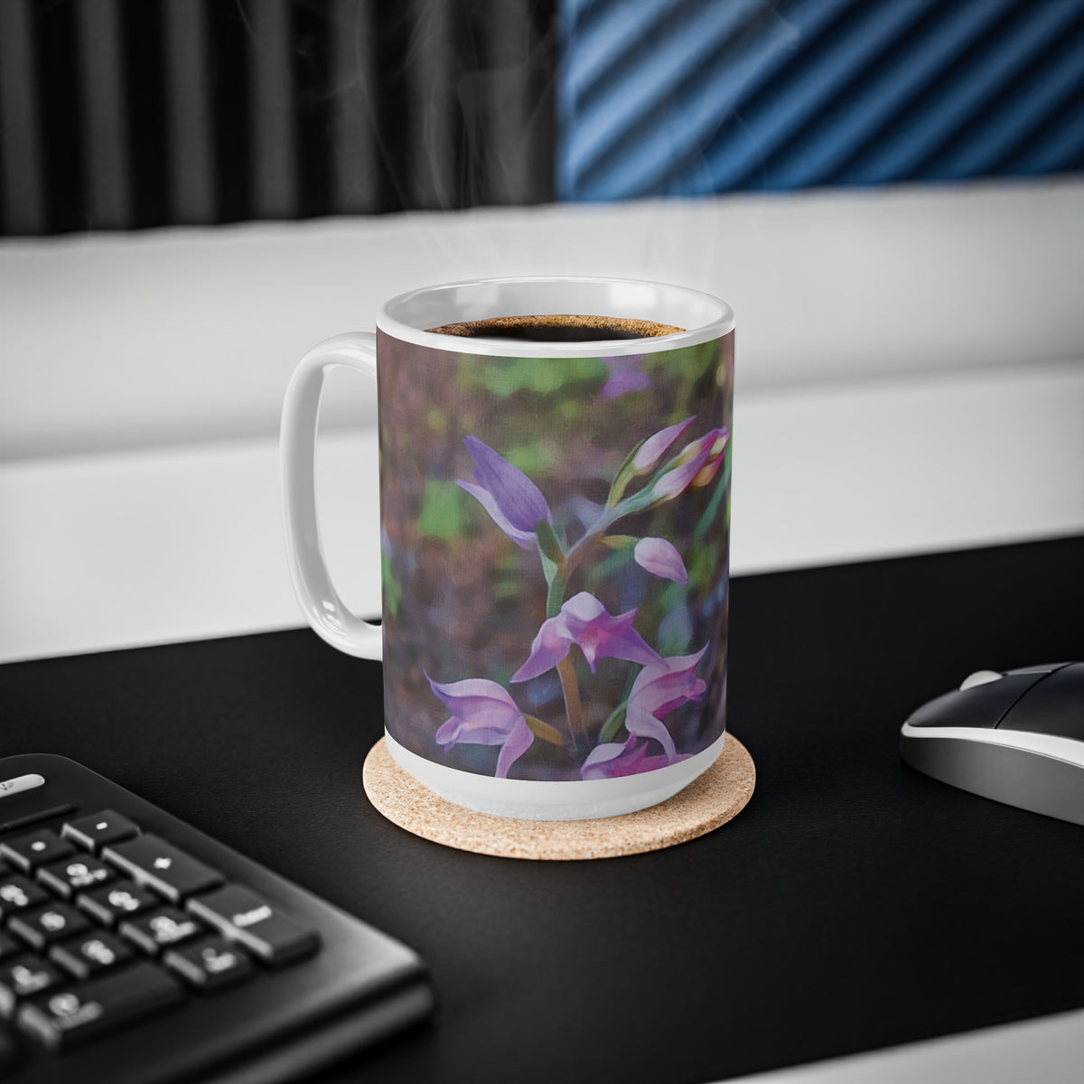 Ceramic White Cup 15oz - Flower of Cephalanthera Rubra