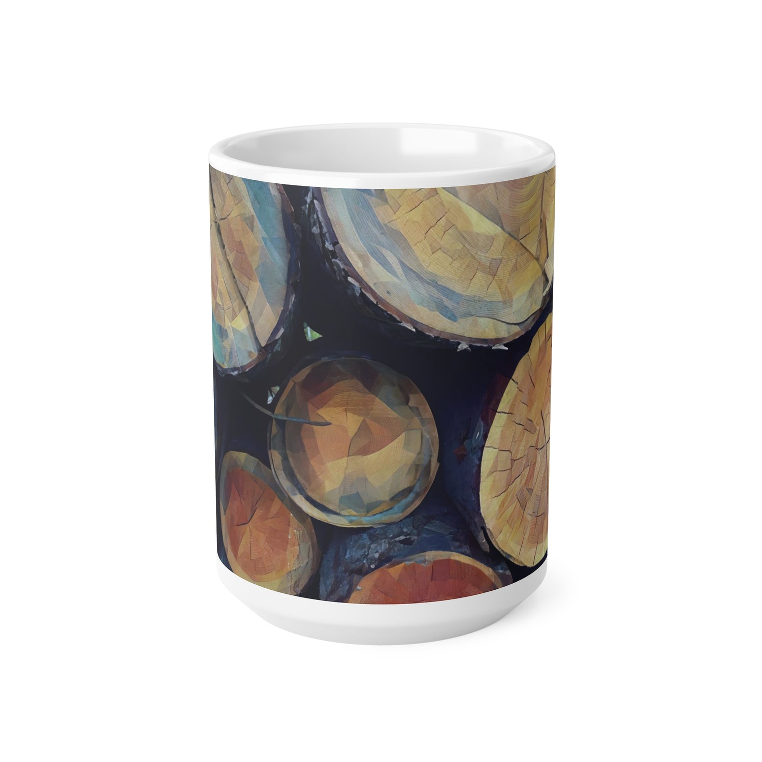 Ceramic White Cup 15oz - Poly Art - Wooden Trunks (Variant 3)