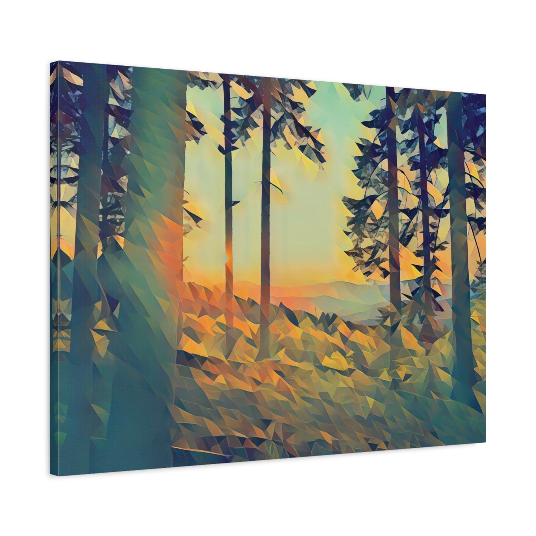 Stretched Matte Canvas - Poly Art - Forest Sunset (Variant 1)