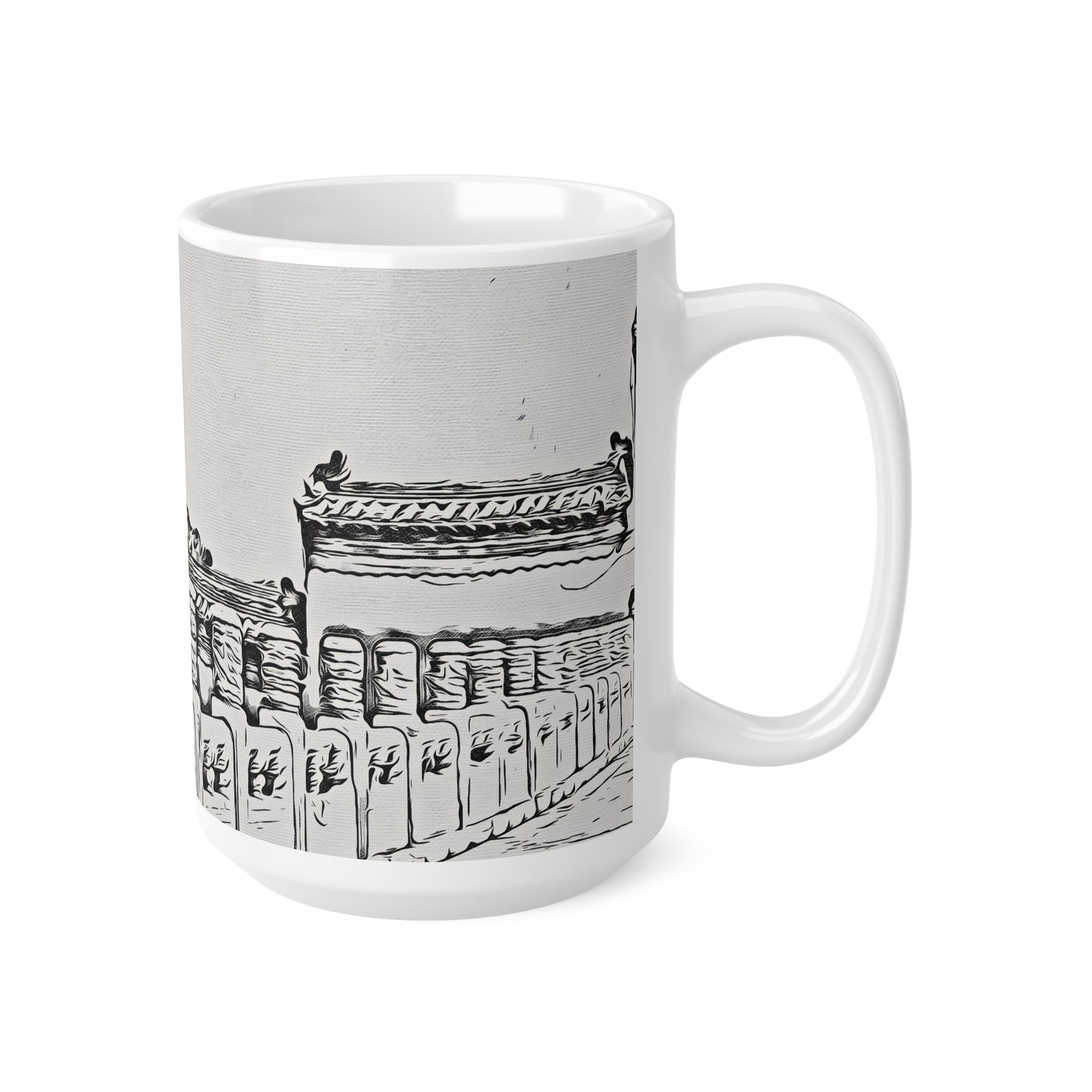 Ceramic White Cup 15oz - China's Beauty (B&W Variant)