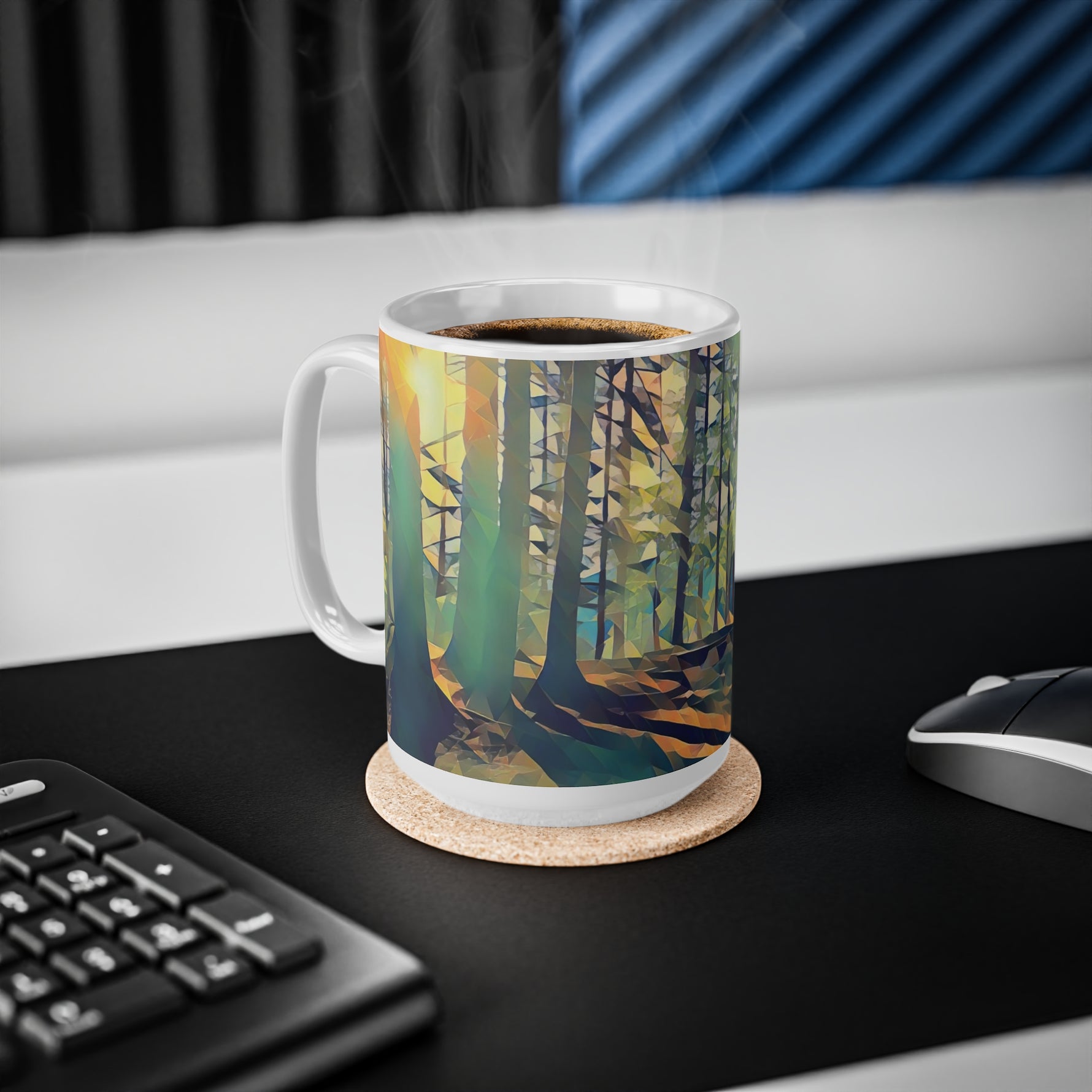 Ceramic White Cup 15oz - Poly Art - Forest (Variant 03)