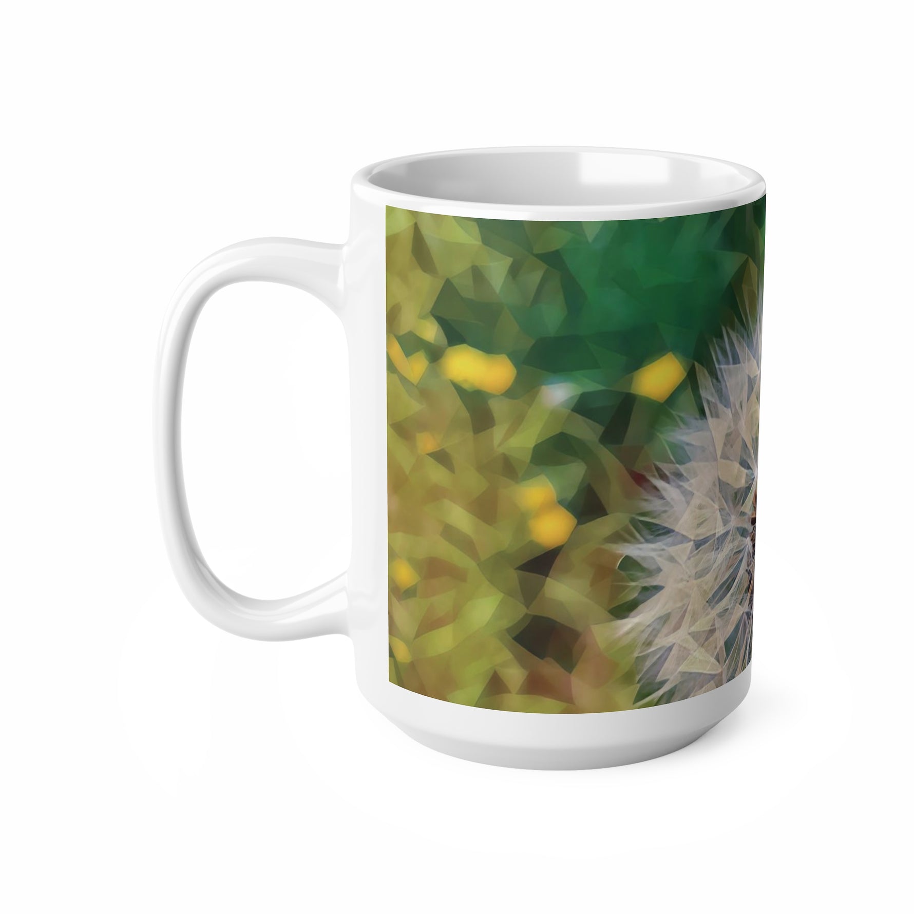 Ceramic White Cup 15oz - Poly Art - Flower of Dandelion (Variant 2)