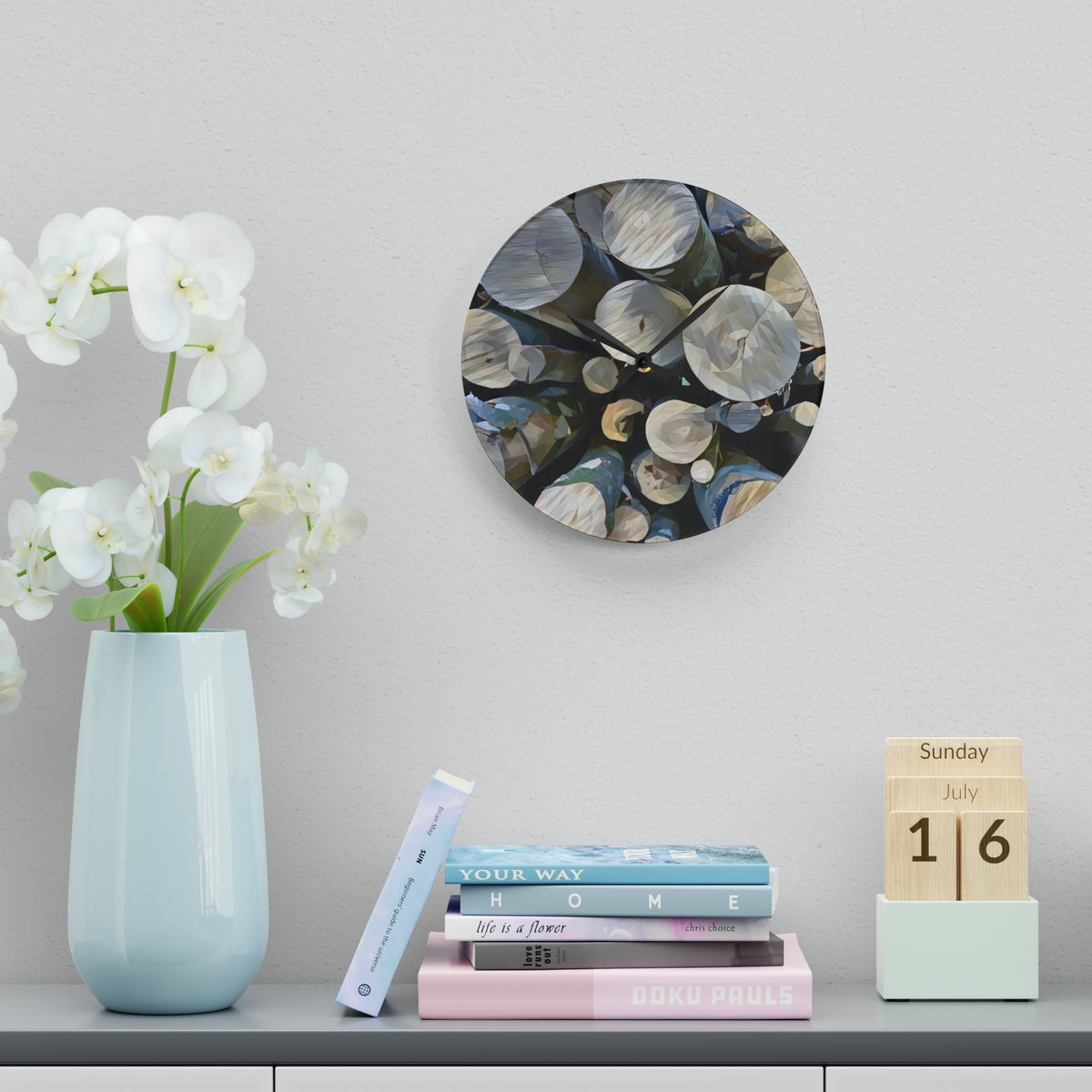 Acrylic Wall Clock - Poly Art - Wooden Trunks (Variant 4)