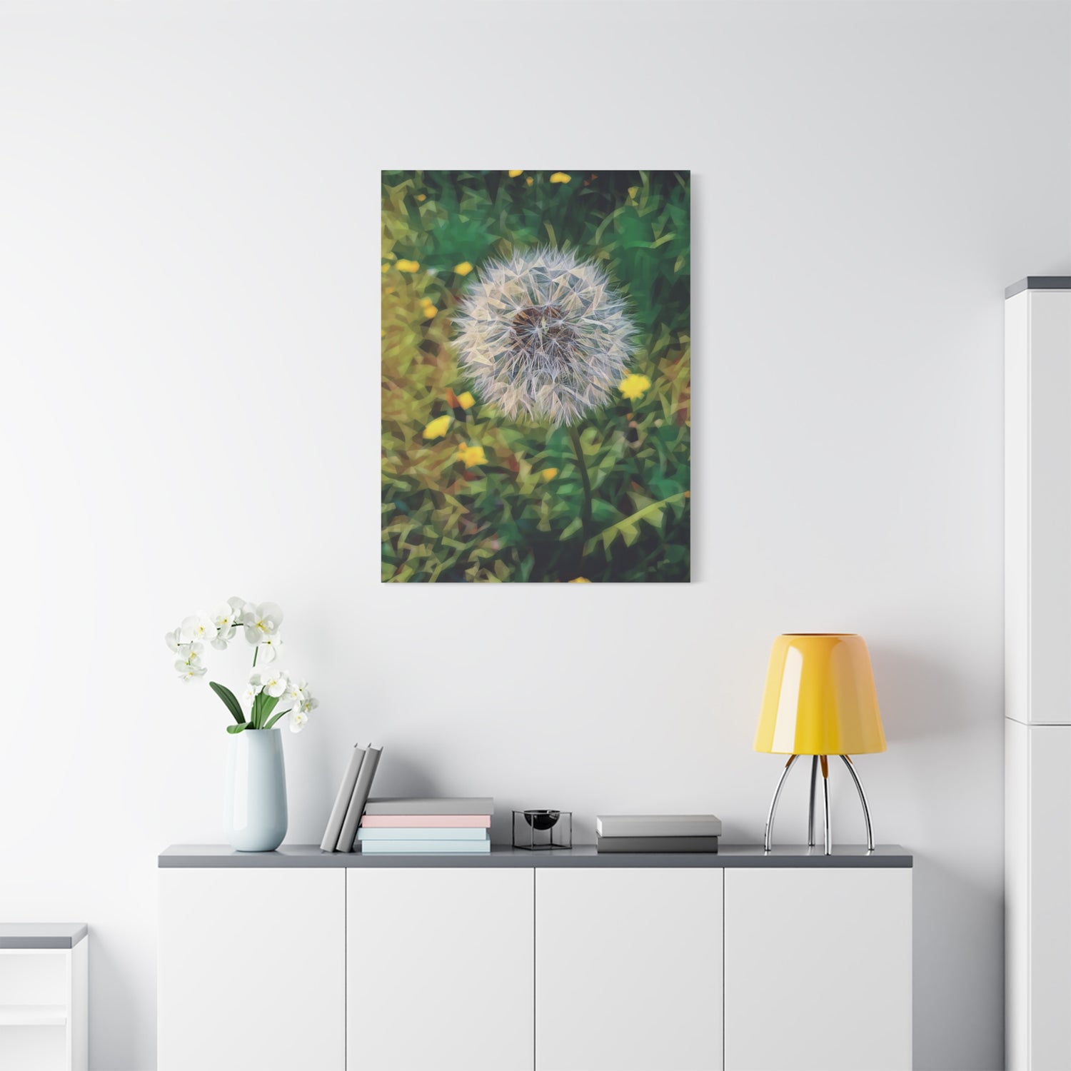 Stretched Matte Canvas - Poly Art - Flower of Dandelion (Variant 2)