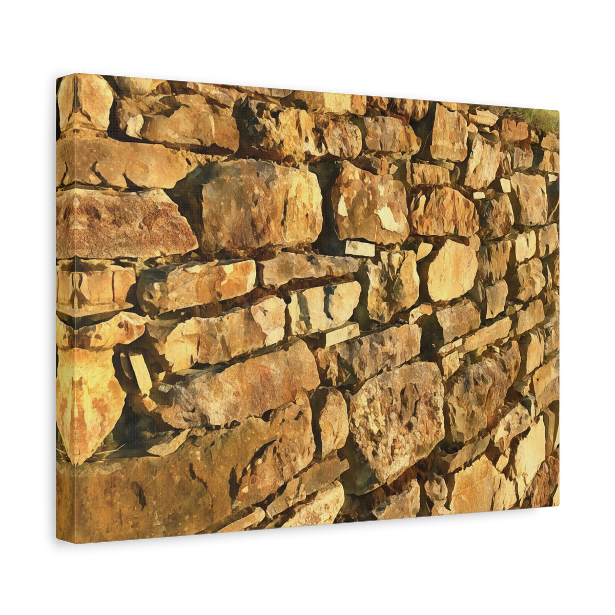Stretched Matte Canvas - Stone Wall at Sunset