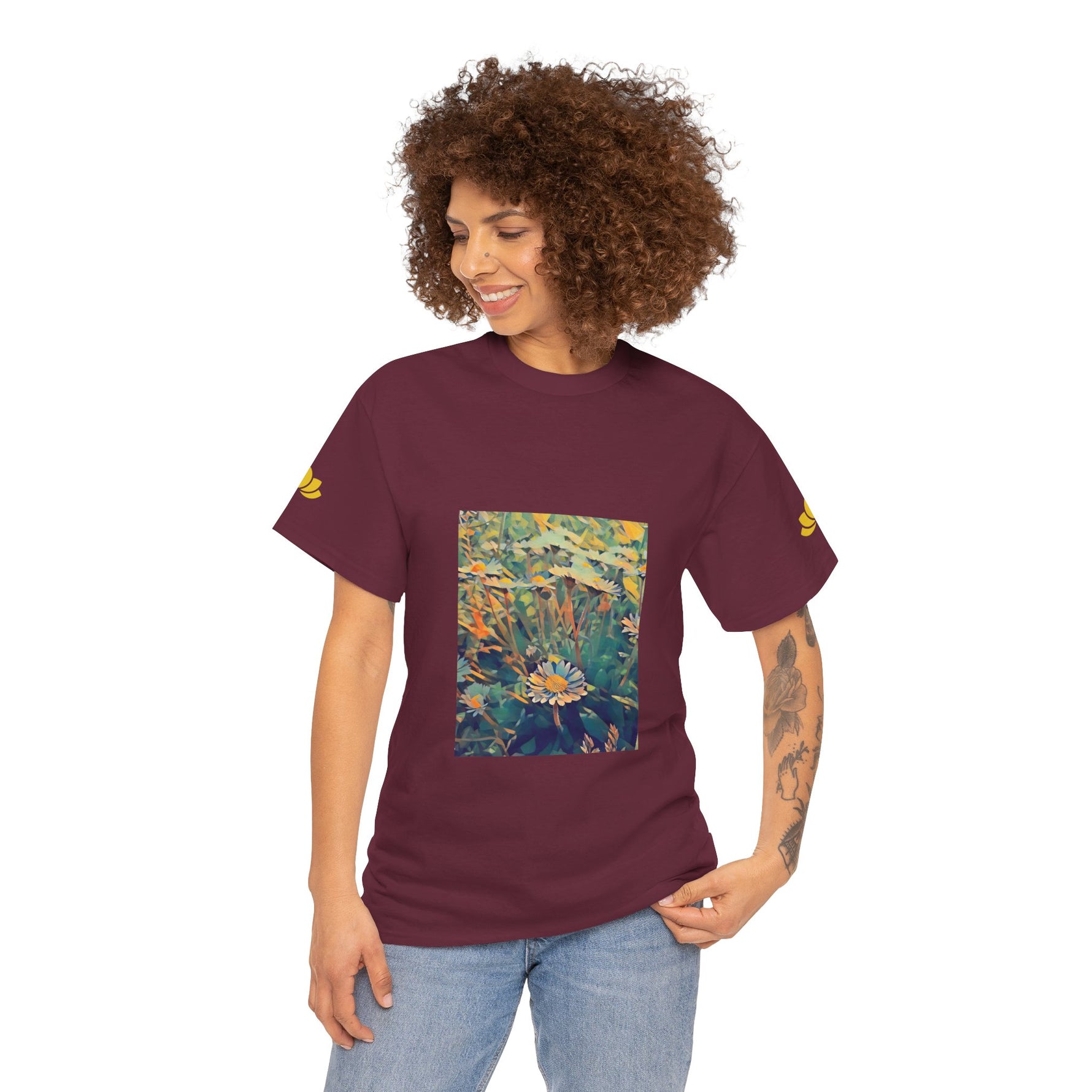 Unisex Heavy Cotton Tee - Poly Art - Flower of Daisies (Variant 2)