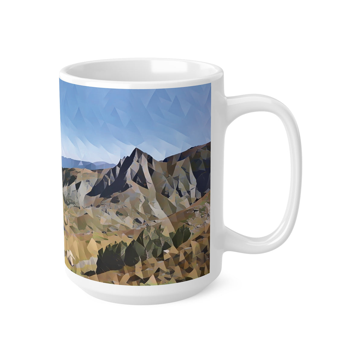 Ceramic White Cup 15oz - Poly Art - Rila Lakes, Bulgaria