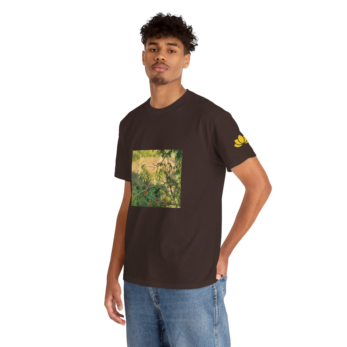 Unisex Heavy Cotton Tee - Poly Art - Rosehip Plant