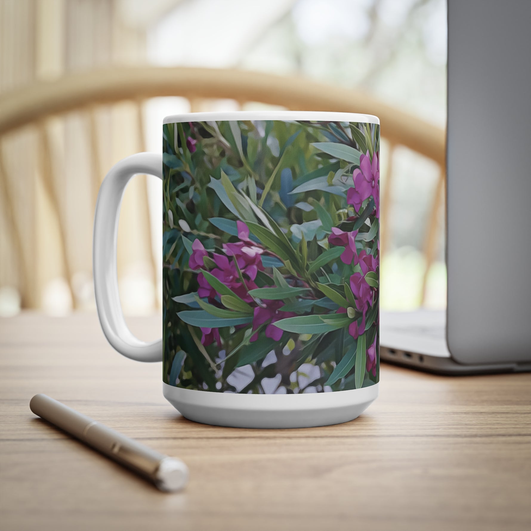 Ceramic White Cup 15oz - Flower of Oleander