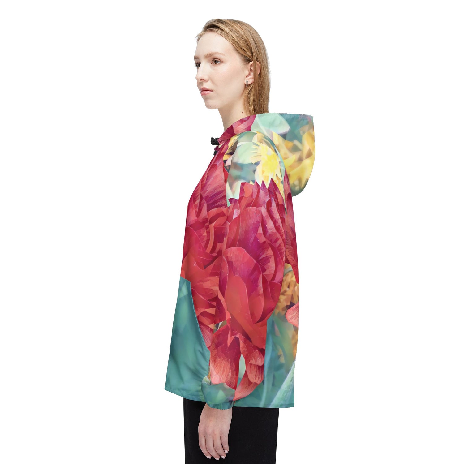 Windbreaker Jacket - Poly Art - Flower of Dahlia in Red (Variant 1)