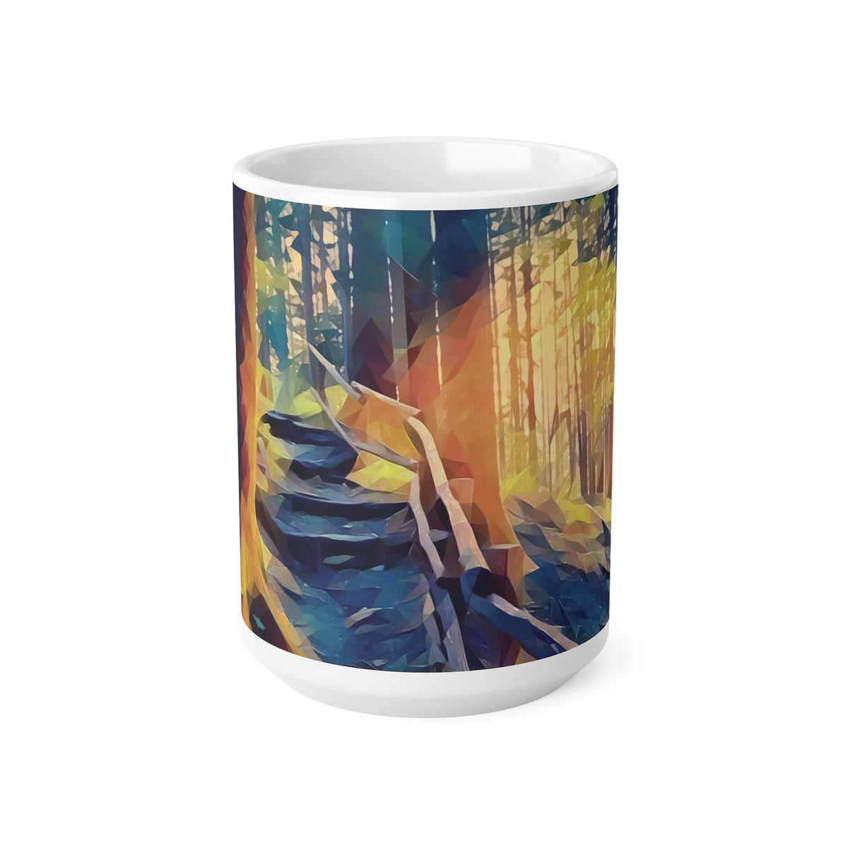 Ceramic White Cup 15oz - Poly Art - Forest, a Path (Variant 1)