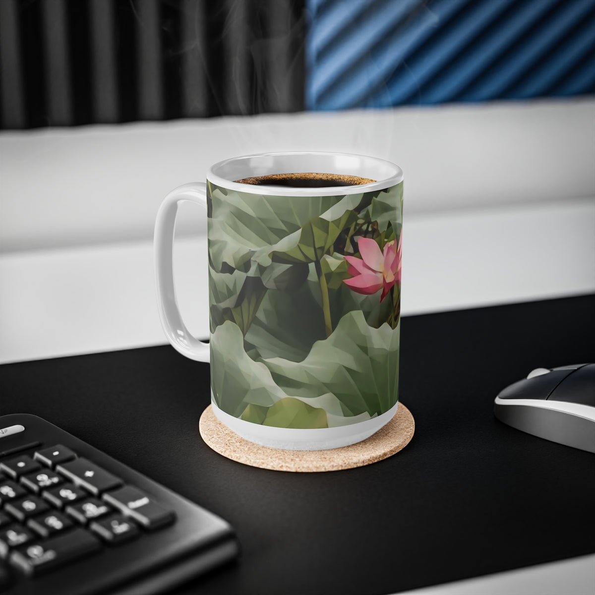 Ceramic White Cup 15oz - Poly Art - Flower of Lotus (Variant 2)