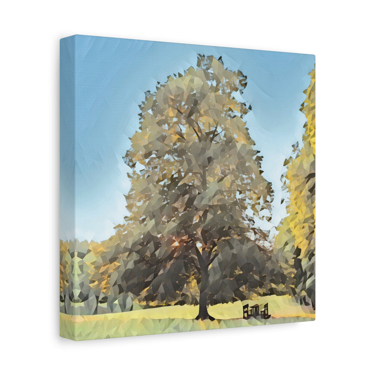 Stretched Matte Canvas - Poly Art - Tree in a lawn (Variant 1)