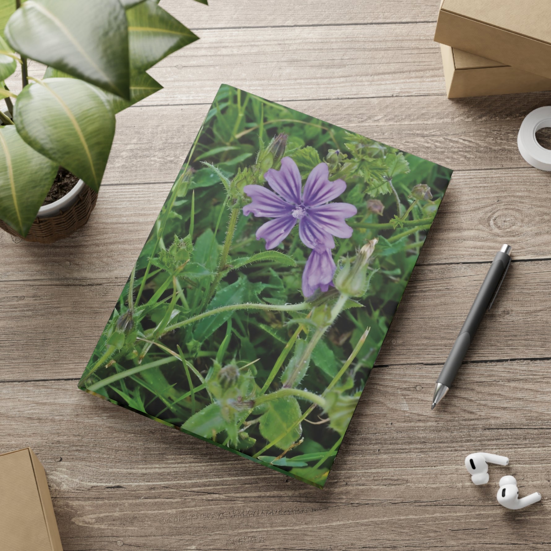 Hardcover Notebook with Puffy Covers - Flower of Malva Sylvestris