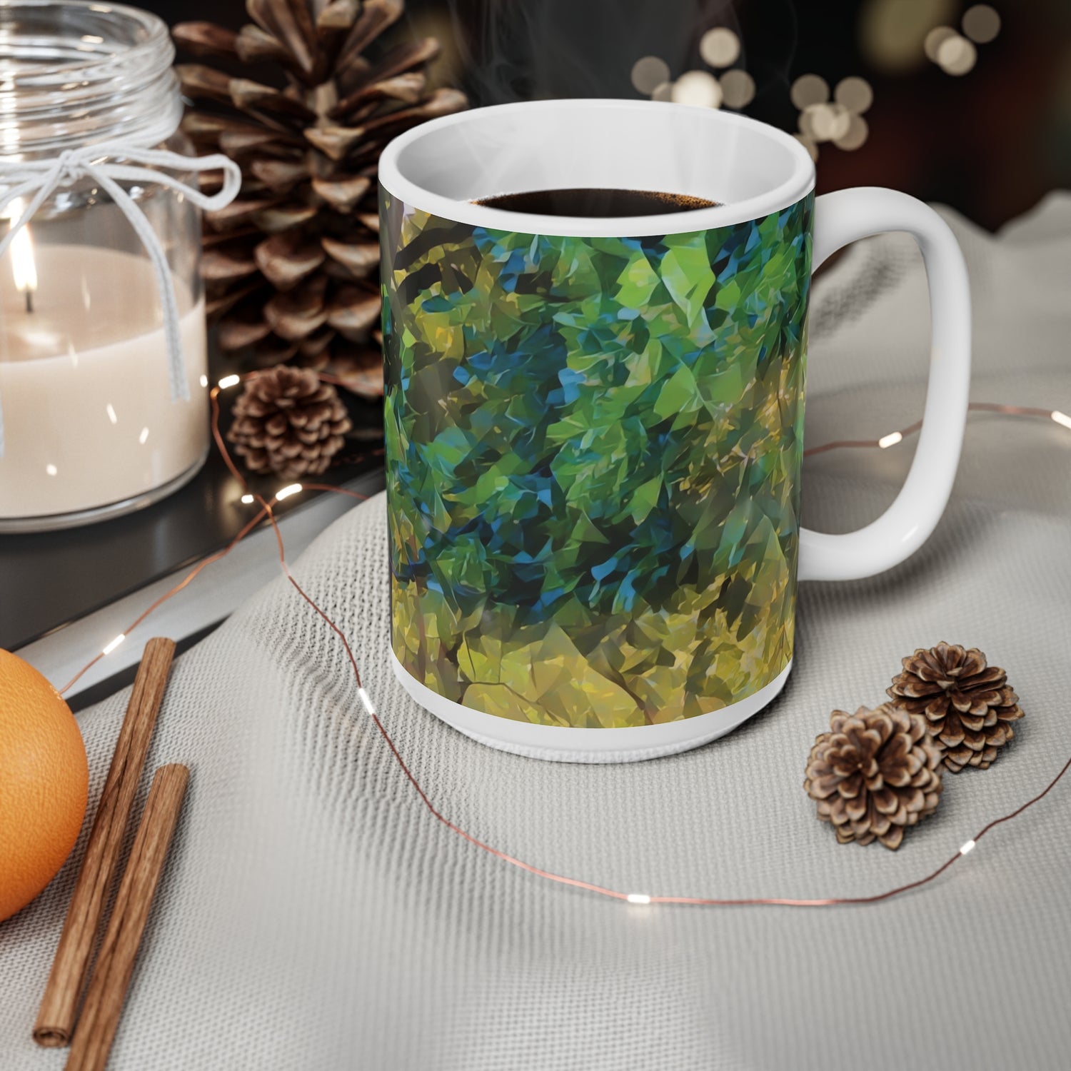 Ceramic White Cup 15oz - Poly Art - Tree Crown (Variant 2)