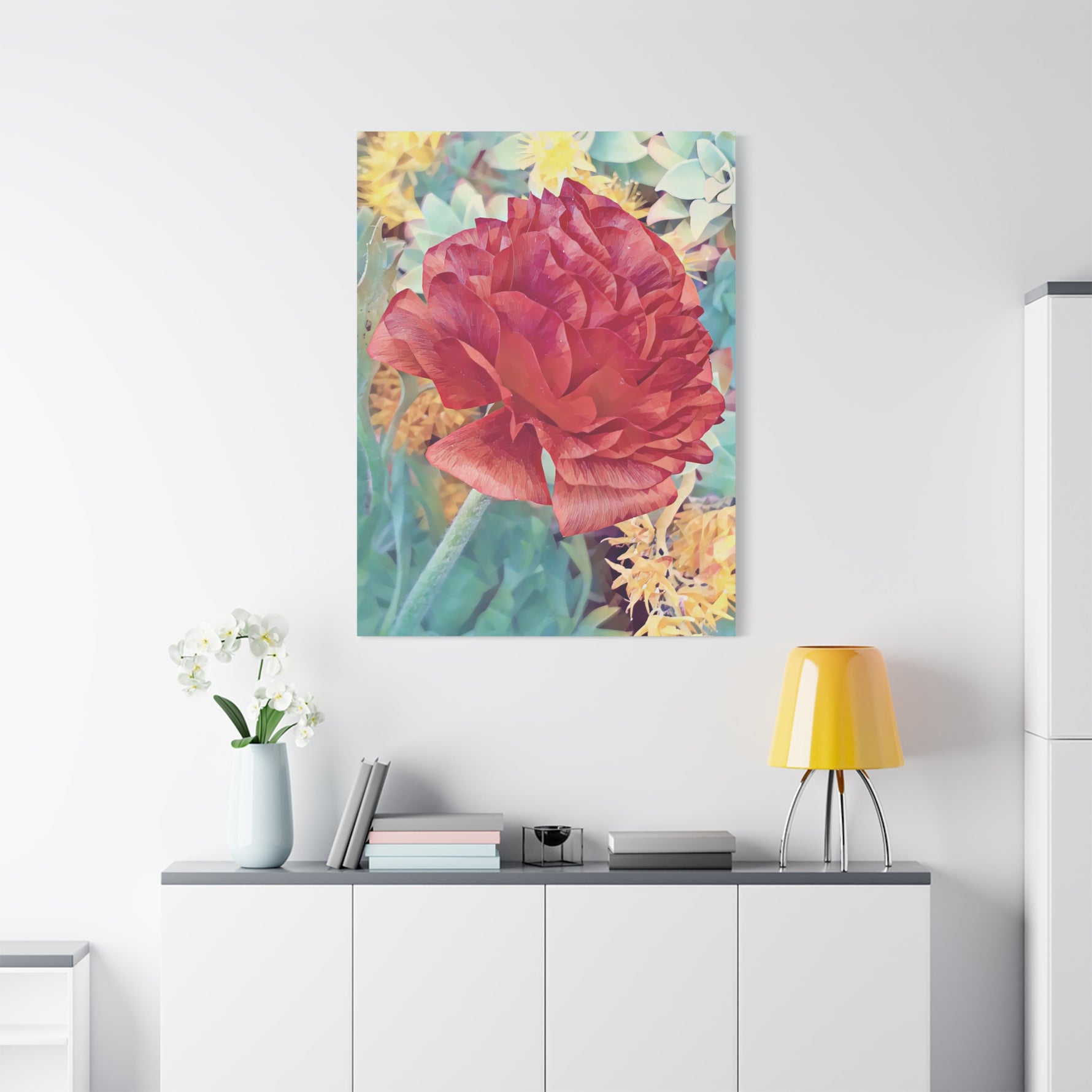 Stretched Matte Canvas - Poly Art - Dahlia in red (Variant 1)