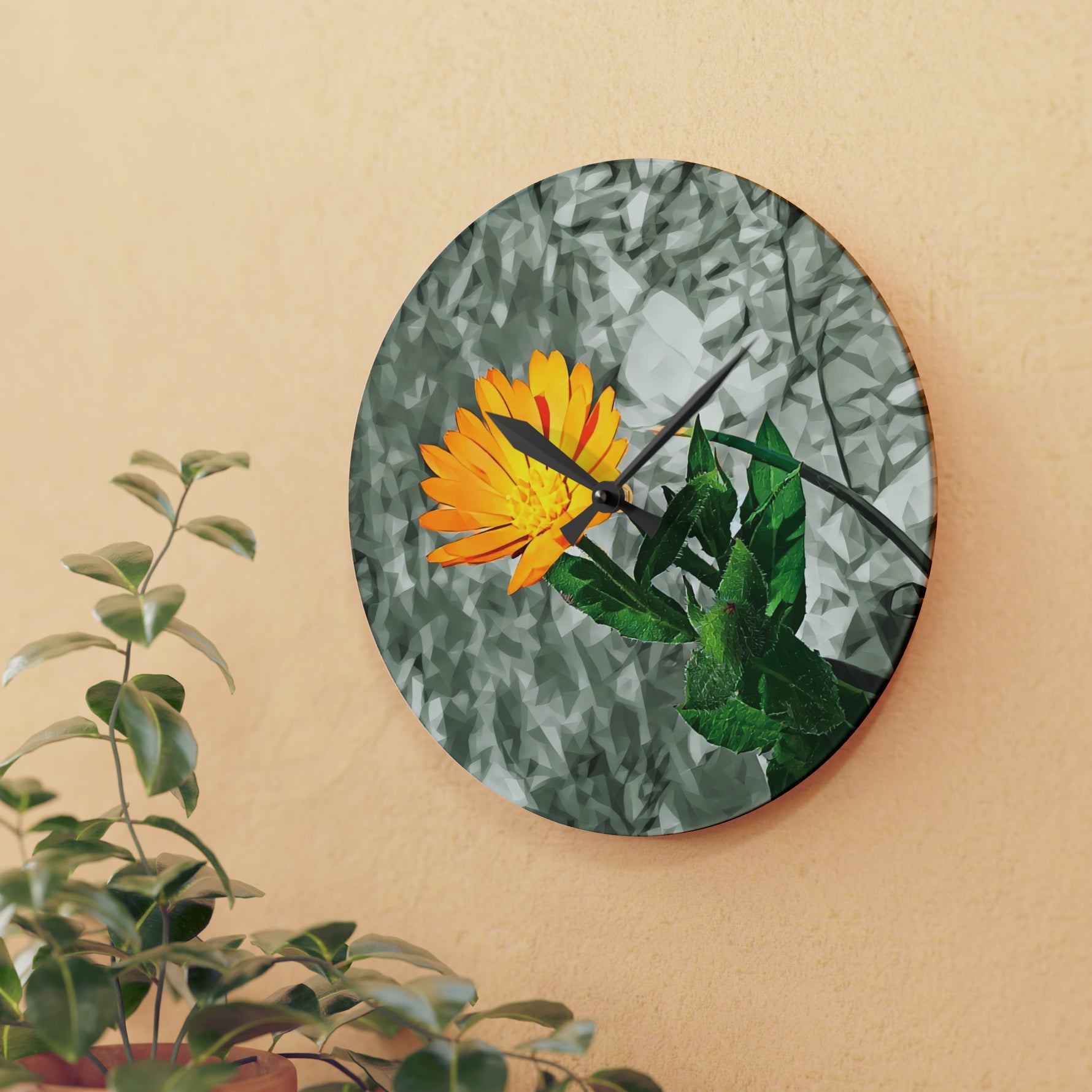 Acrylic Wall Clock - Poly Art - Flower of Calendula (Variant 1)