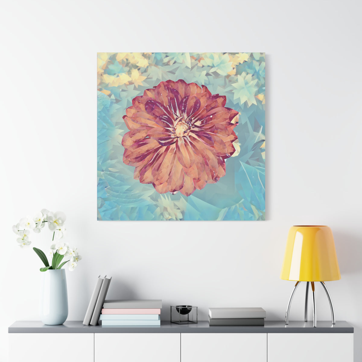 Stretched Matte Canvas - Poly Art - Flower of Dahlia (Variant 1)