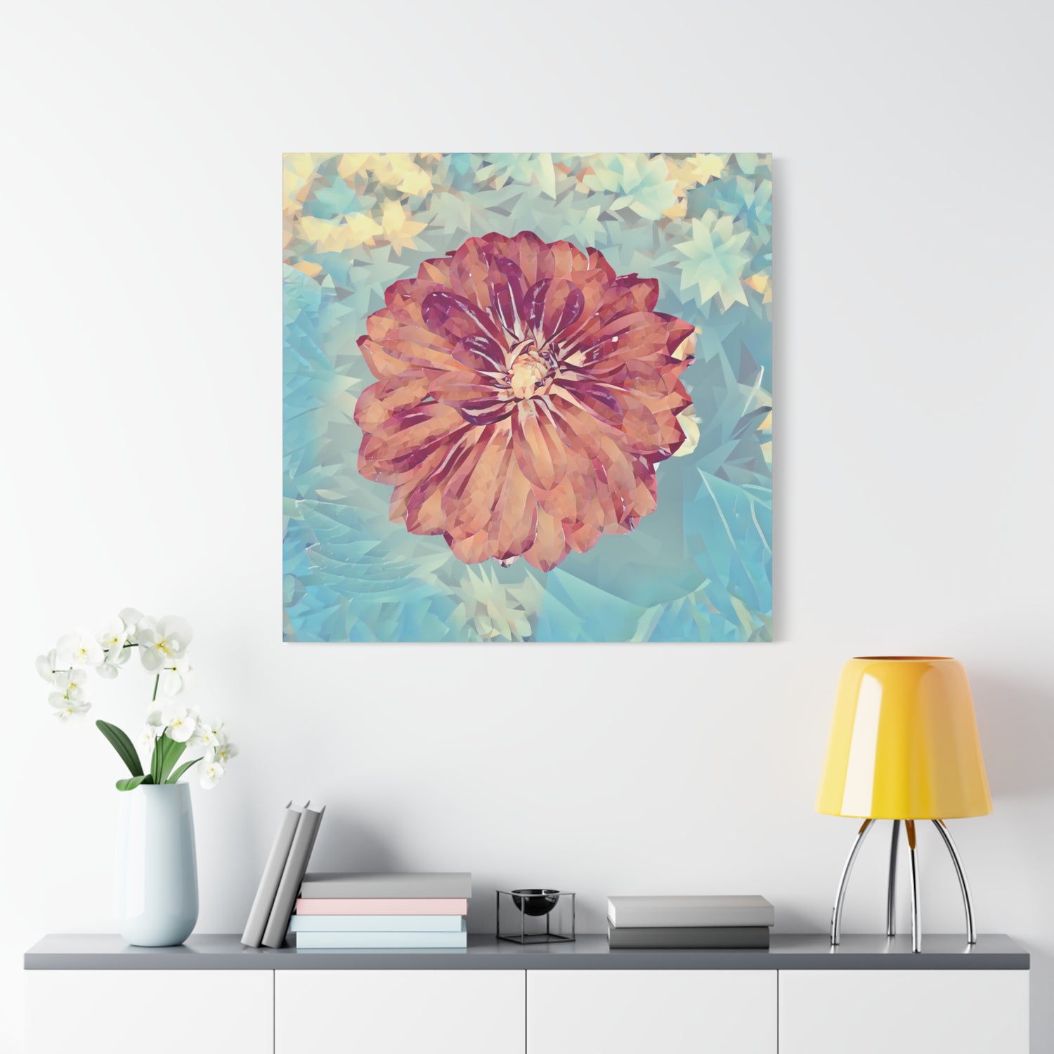 Stretched Matte Canvas - Poly Art - Flower of Dahlia (Variant 1)