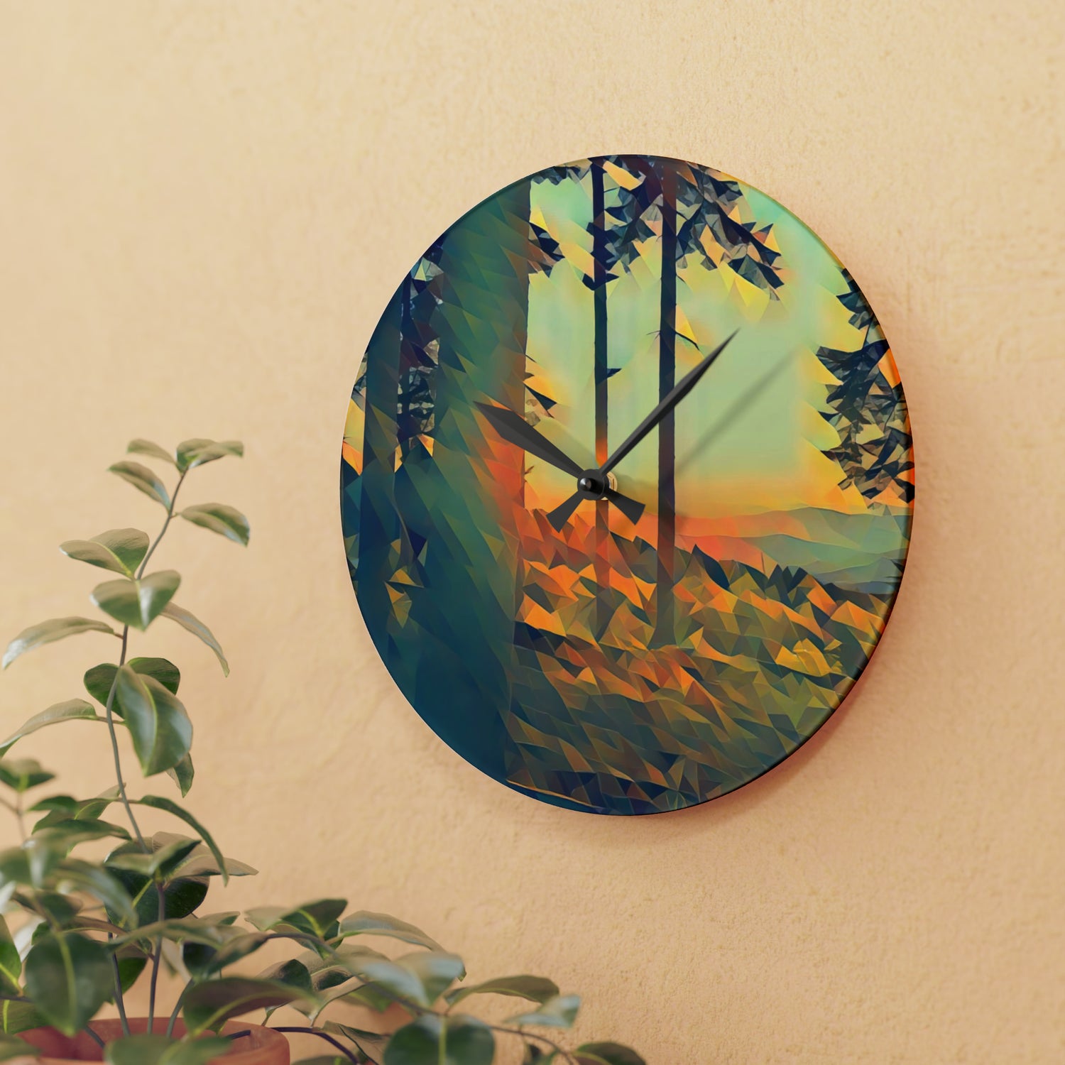 Acrylic Wall Clock - Poly Art - Forest Sunset (Variant 1)
