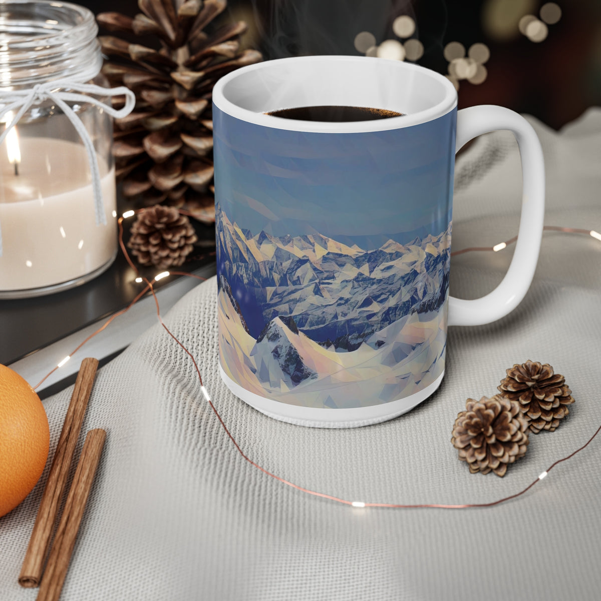 Ceramic White Cup 15oz - Poly Art - View from Mont Blanc