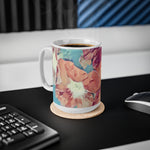 Ceramic White Cup 15oz - Poly Art - Flowers in sky blue and red (Variant 3)