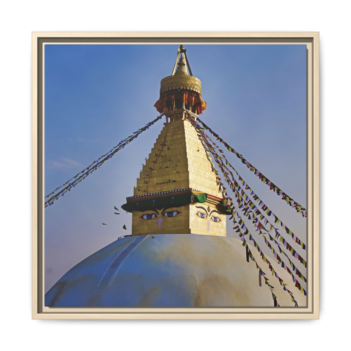 Nepal, Buddha Stupa & Birds | Framed Canvas