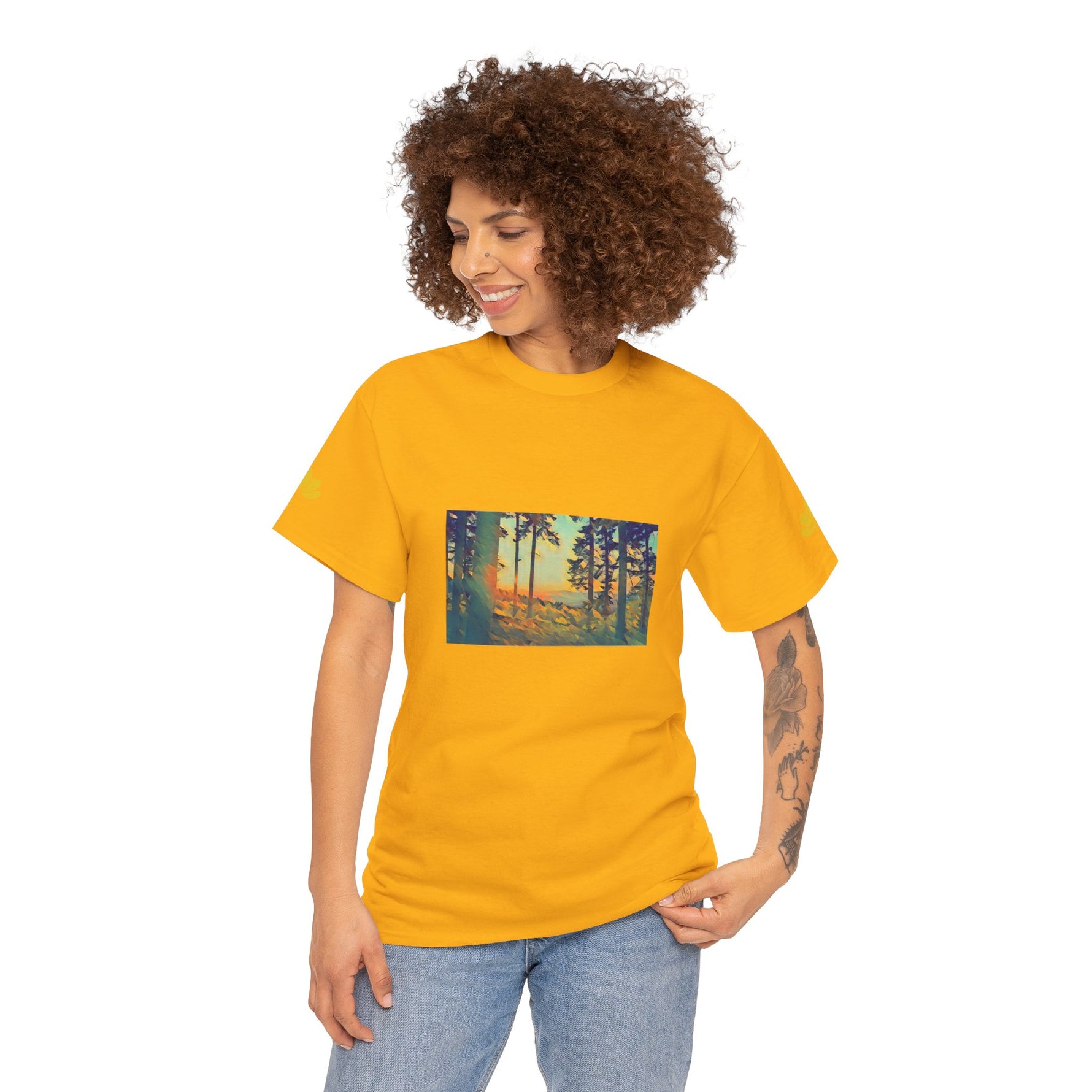 Unisex Heavy Cotton Tee - Poly Art - Forest Sunset (Variant 1)