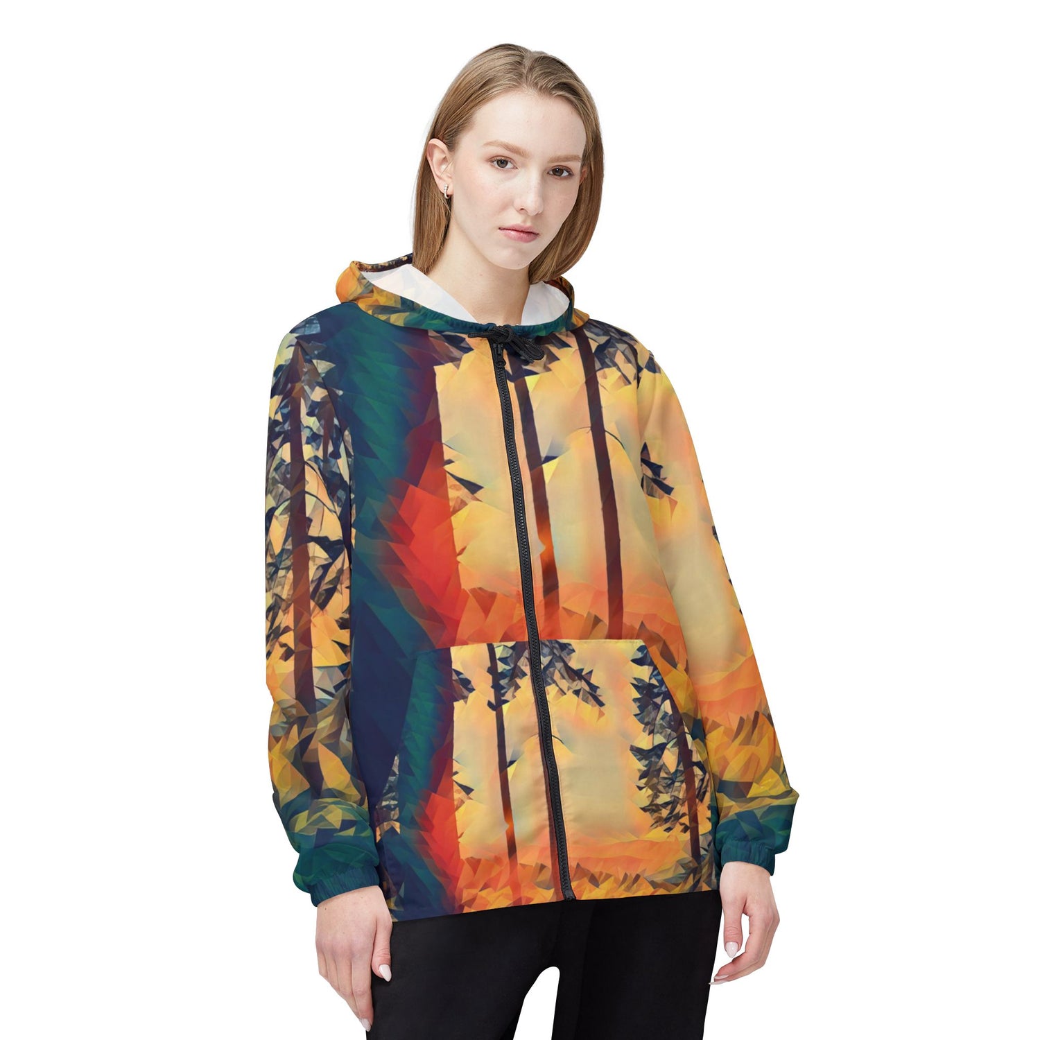 Windbreaker Jacket - Poly Art - Forest Sunset