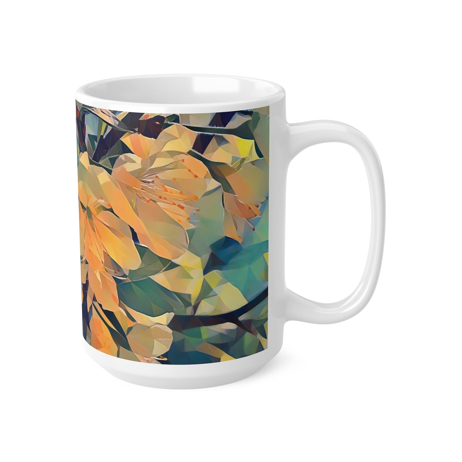 Ceramic White Cup 15oz - Poly Art - Apples' Tree Flower (Variant 2)