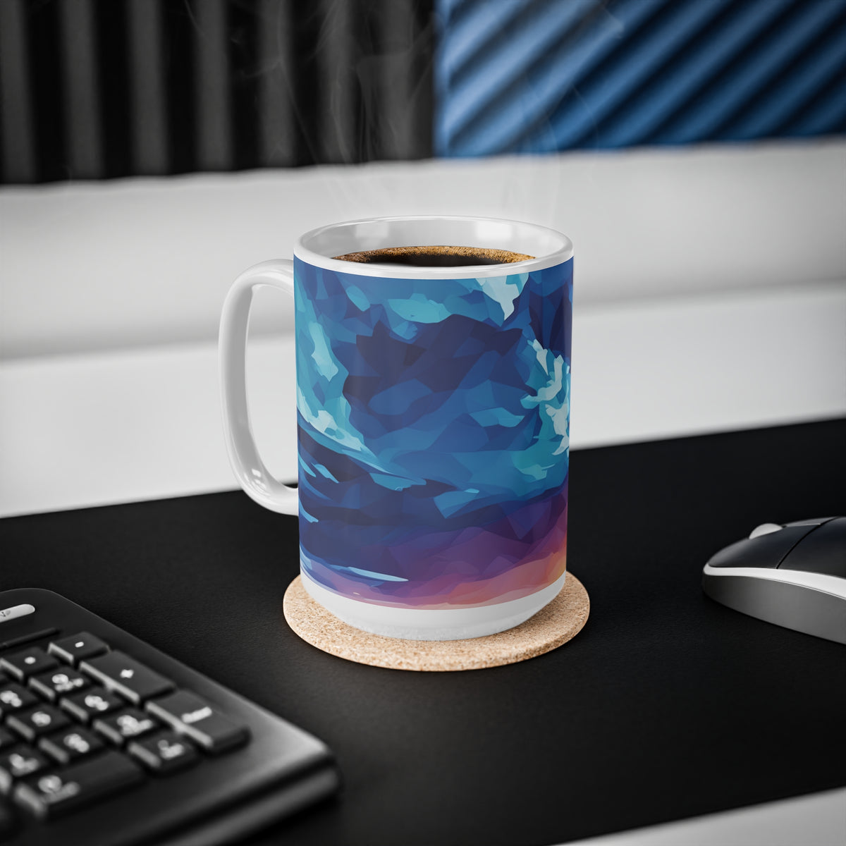 Ceramic White Cup 15oz - Poly Art - Sunset Sky (Variant 2)