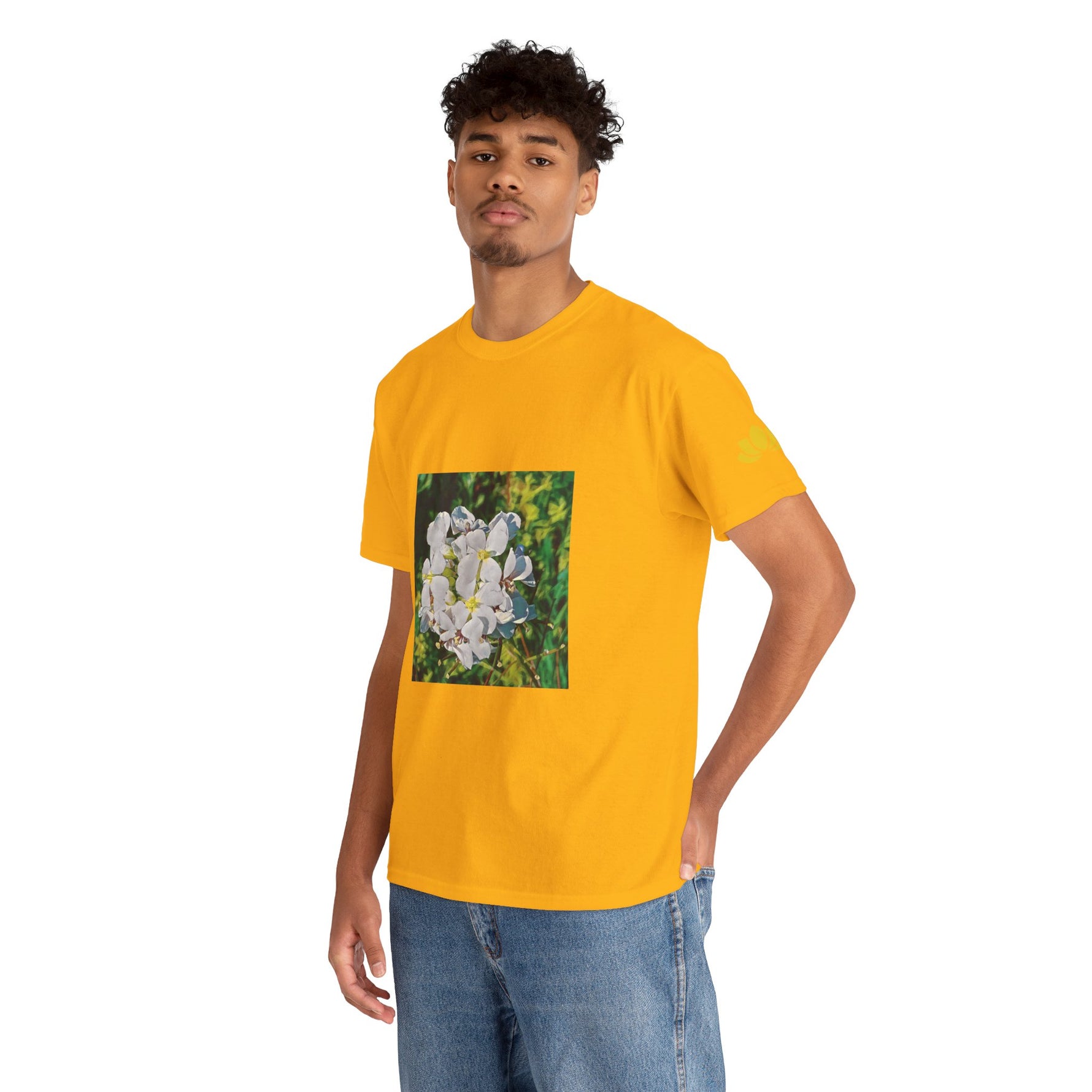 Unisex Heavy Cotton Tee - Poly Art - Flower, White