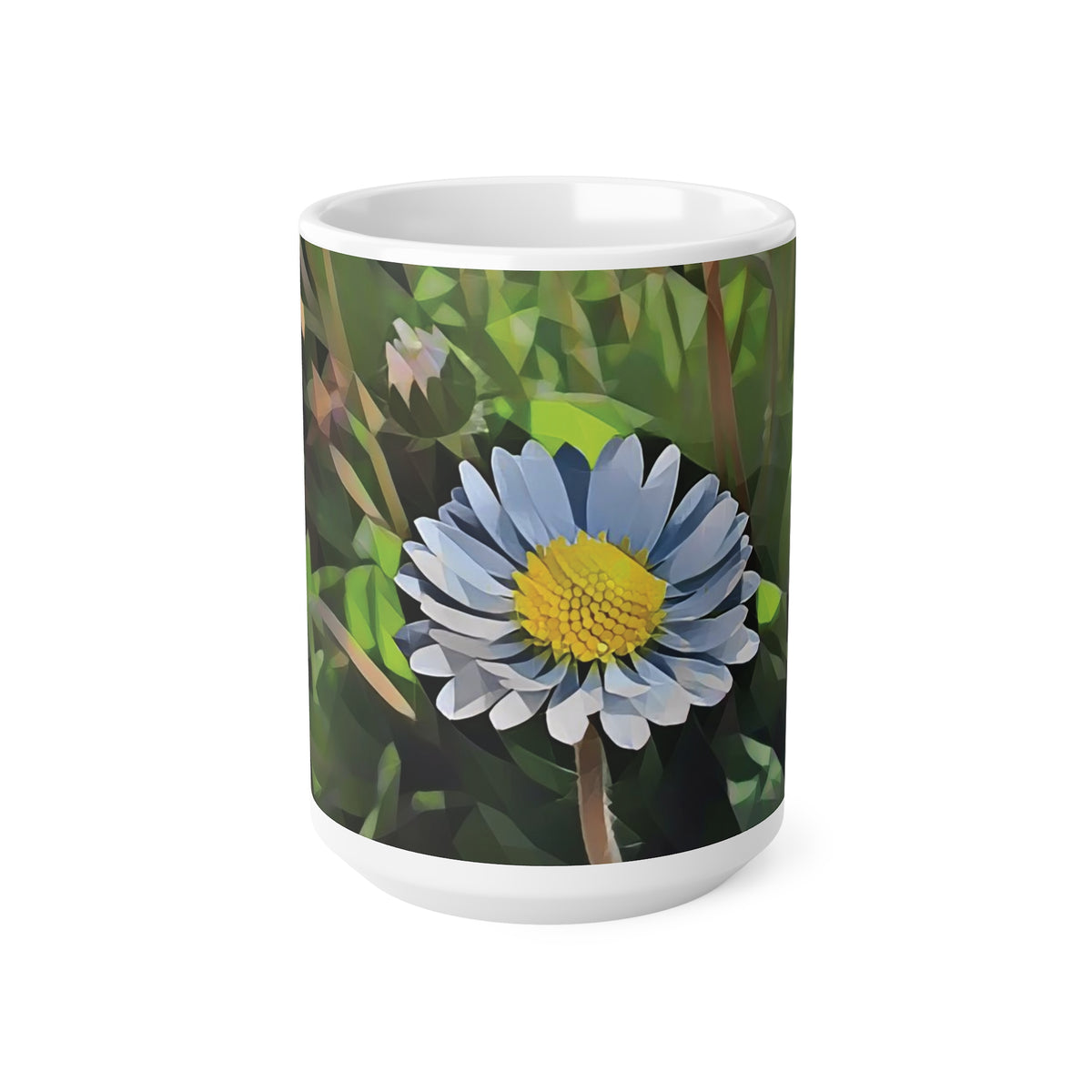 Ceramic White Cup 15oz - Poly Art - Flower of Daisies (Variant 4)