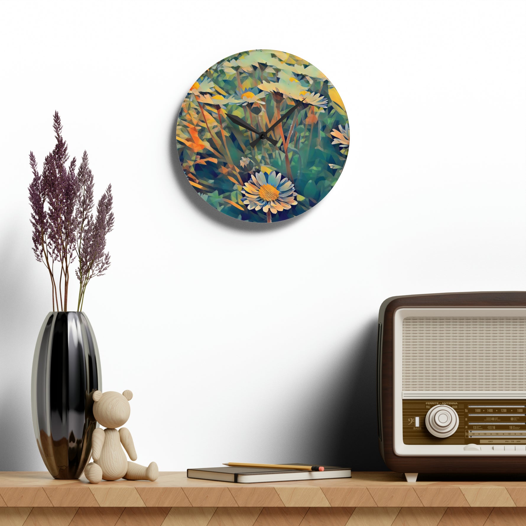 Acrylic Wall Clock - Poly Art - Flower of Daisies (Variant 2)