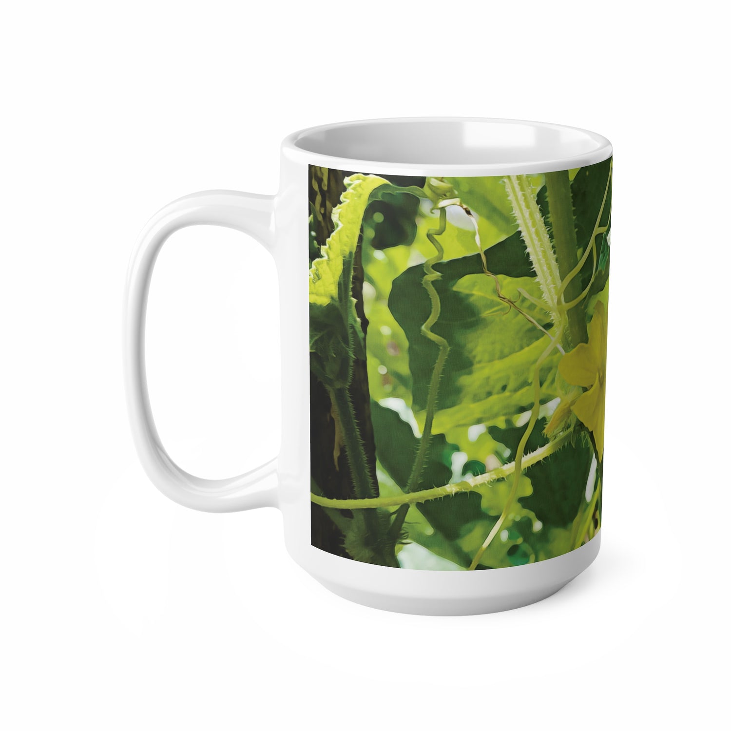 Ceramic White Cup 15oz - Flower of Cucumber